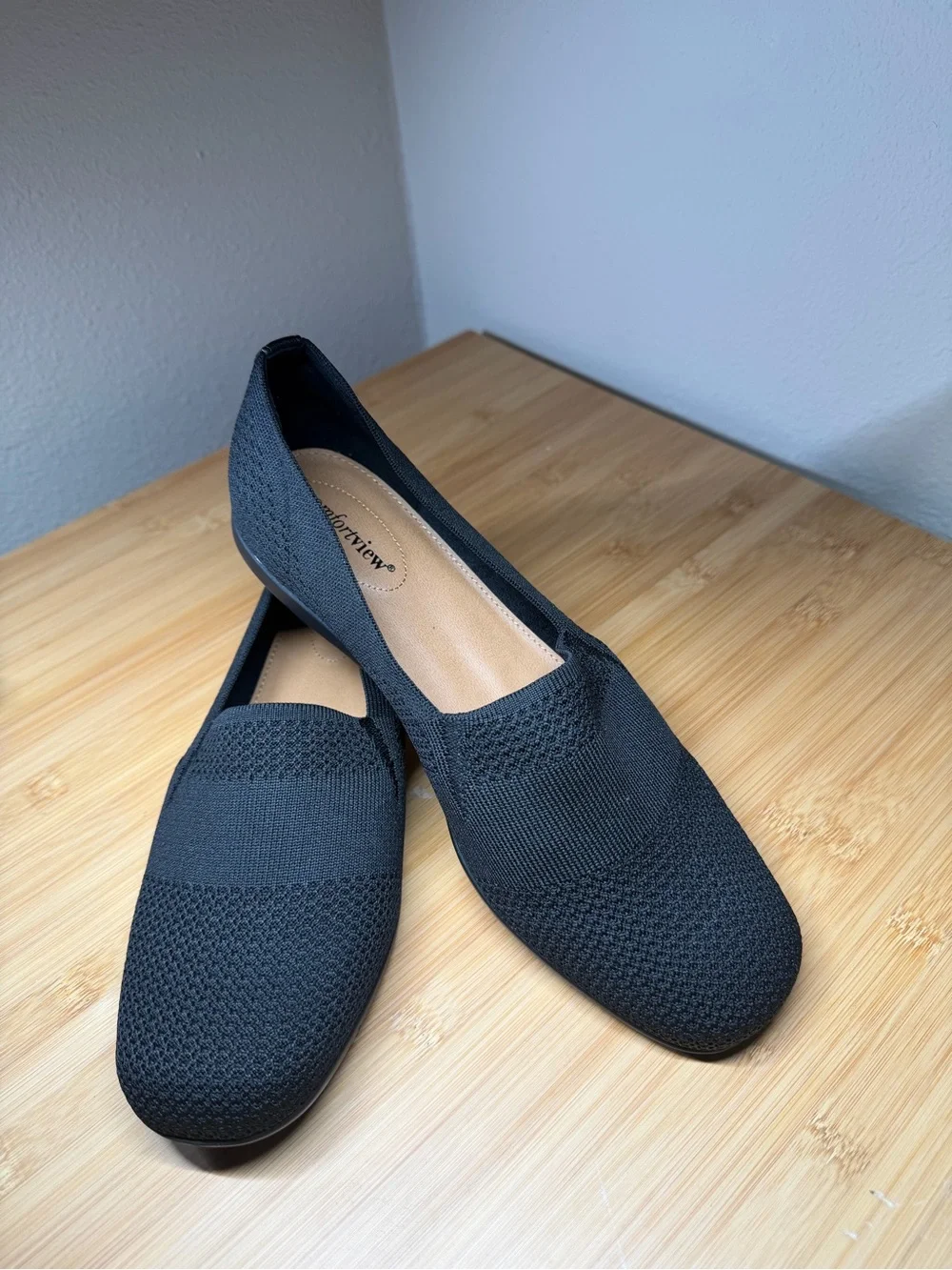 Comfortview Women's Black Tessa Round Toe Knit Slip-On Flats Size 11M